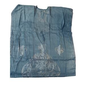 Vintage Indian Blue Embroidered Kaftan Dress 100% Cotton Handmade India Boho